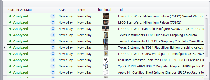 The results grid with the Current AI Status column