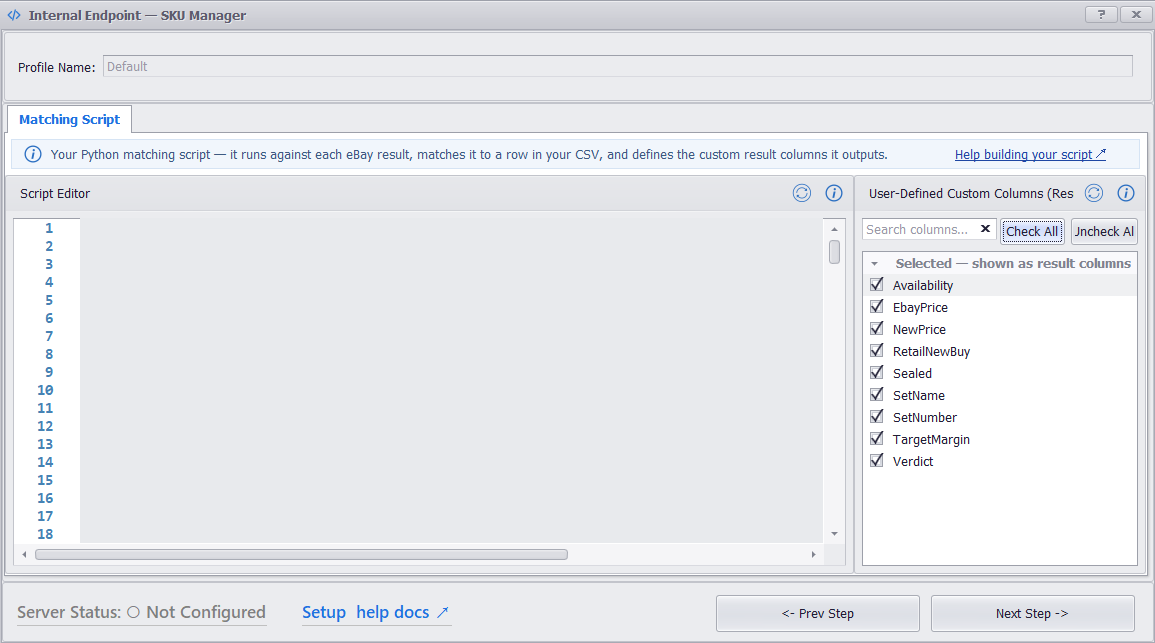Script pasted and output columns detected