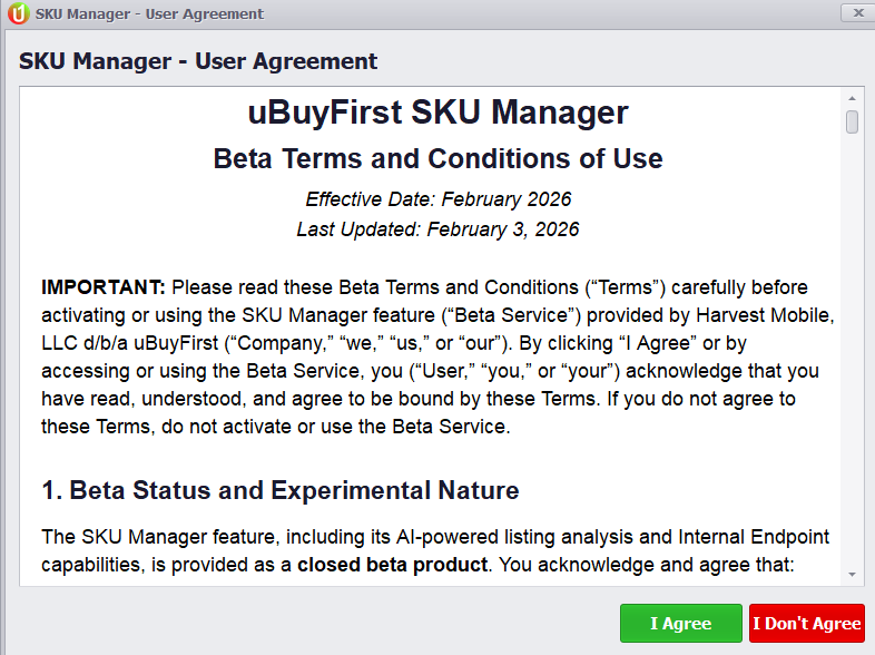 The SKU Manager user agreement