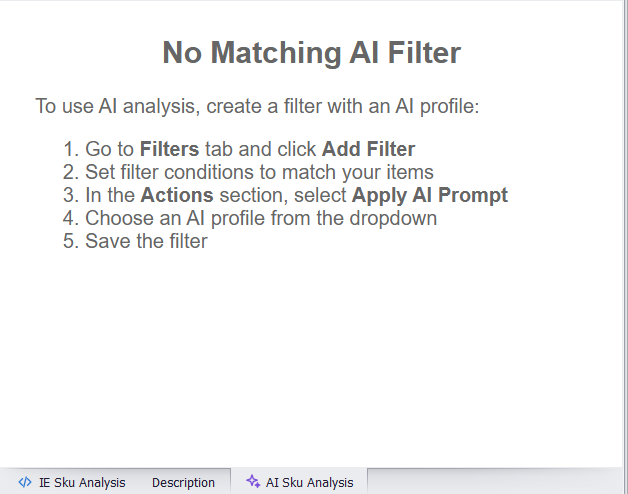The No Matching AI Filter panel
