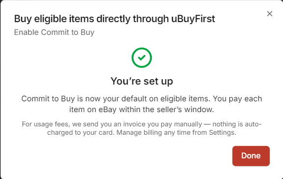 The You're set up confirmation at the end of the enable dialog