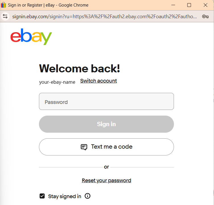 The eBay sign-in step