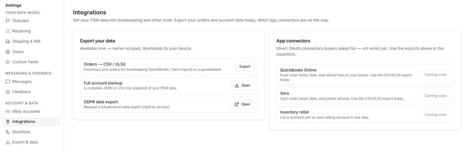 Export your data under Integrations in Settings